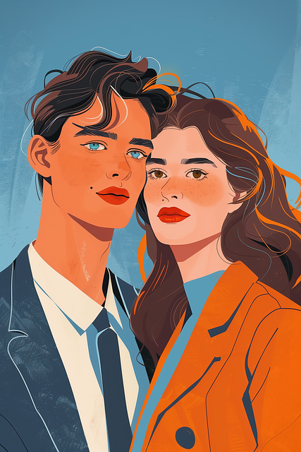 ai generated, couple, young, cartoon, gen z, young adults, models, love, romantic, cute, adorable, portrait, female