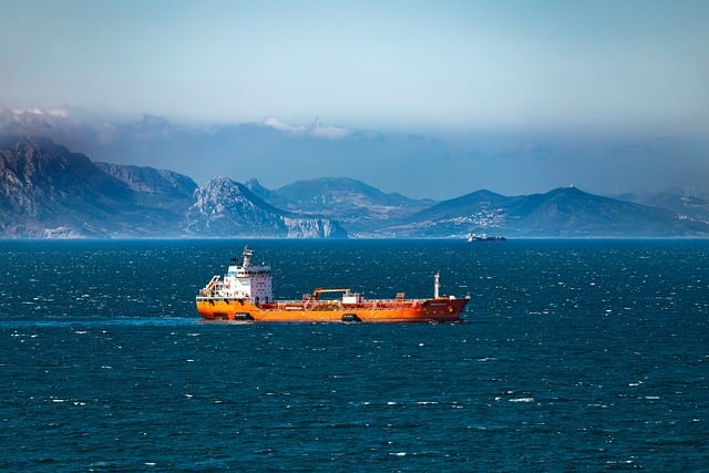 ship, sea, water, nature, sight, transport, cargo ship, tanker, oil, mountains, gibraltar, coastline, strait